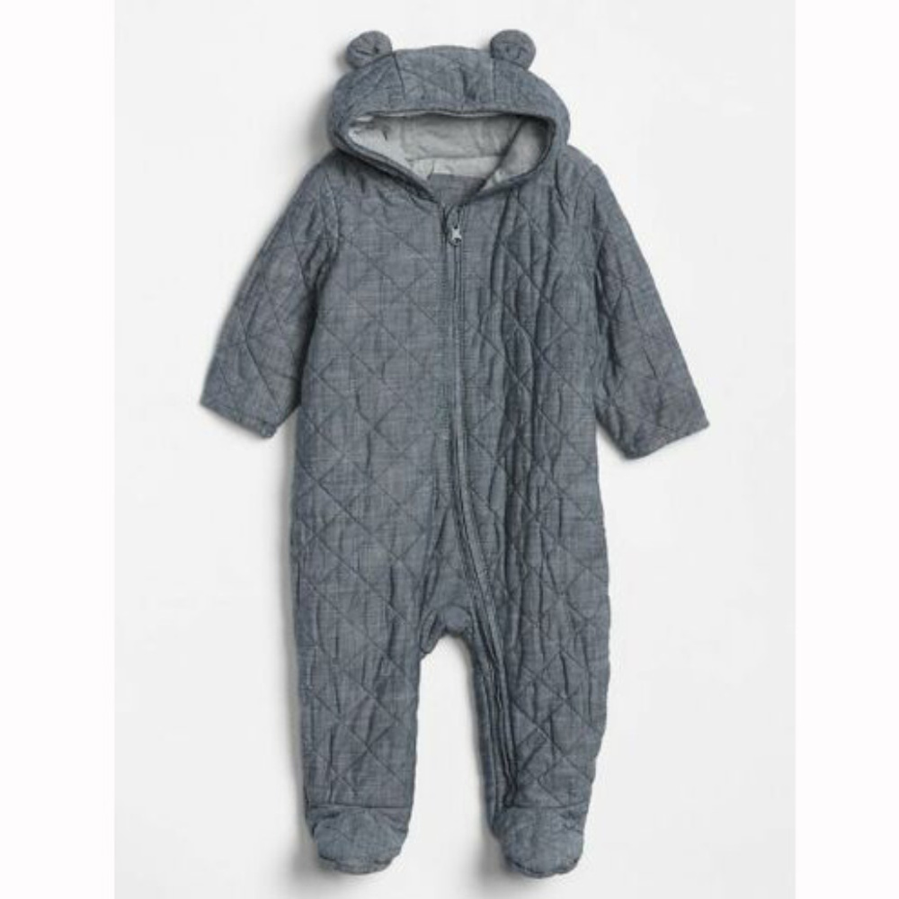 Baby Gap Factory NWT Blue Quilted Chambray Bear Outerwear 0-3 3-6 Months